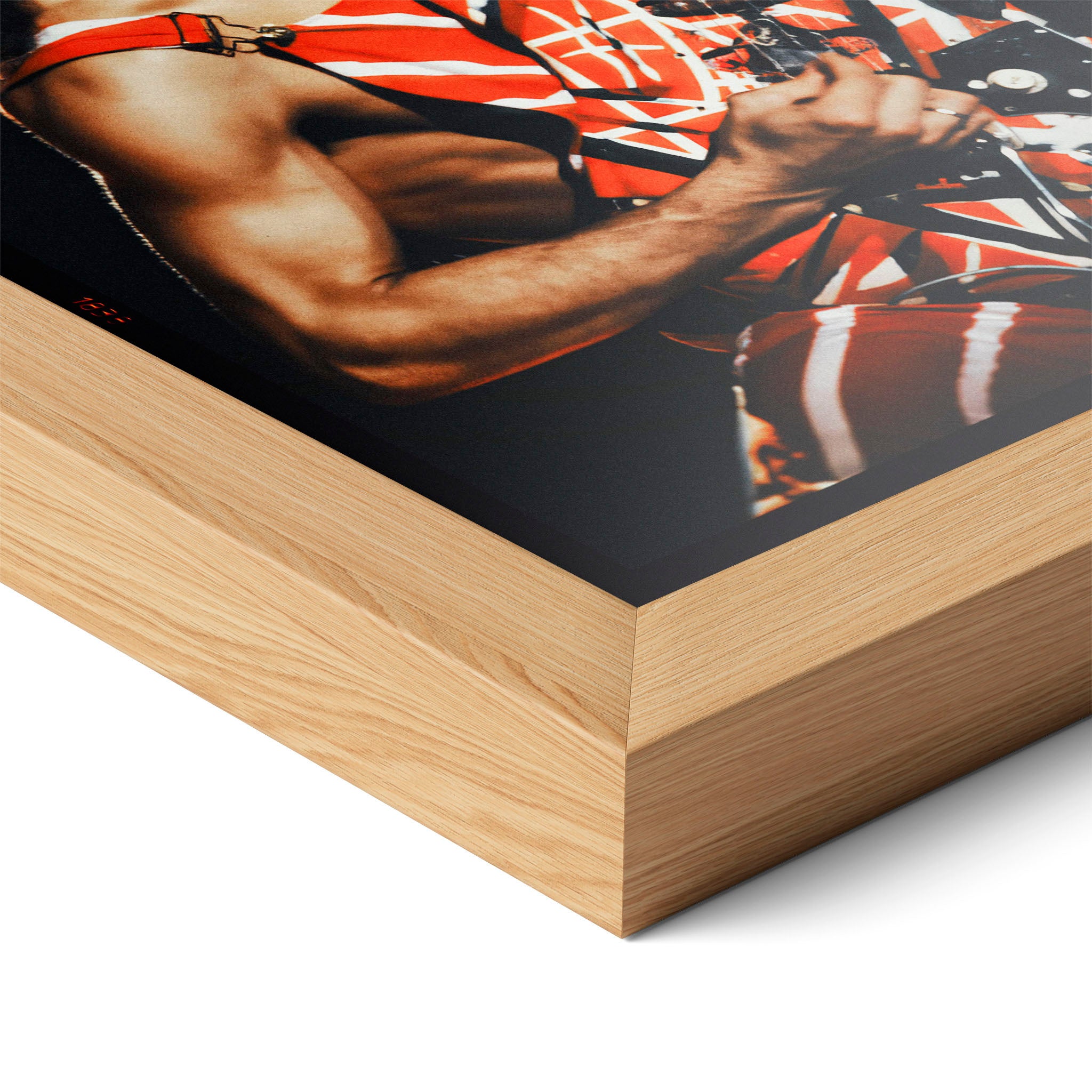 Detailed corner close-up highlighting the rich texture and natural oak finish of the premium wooden framed poster.