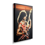 Full front view of a premium heavy-weight cotton blend canvas wall art print of rock legend Eddie Van Halen.