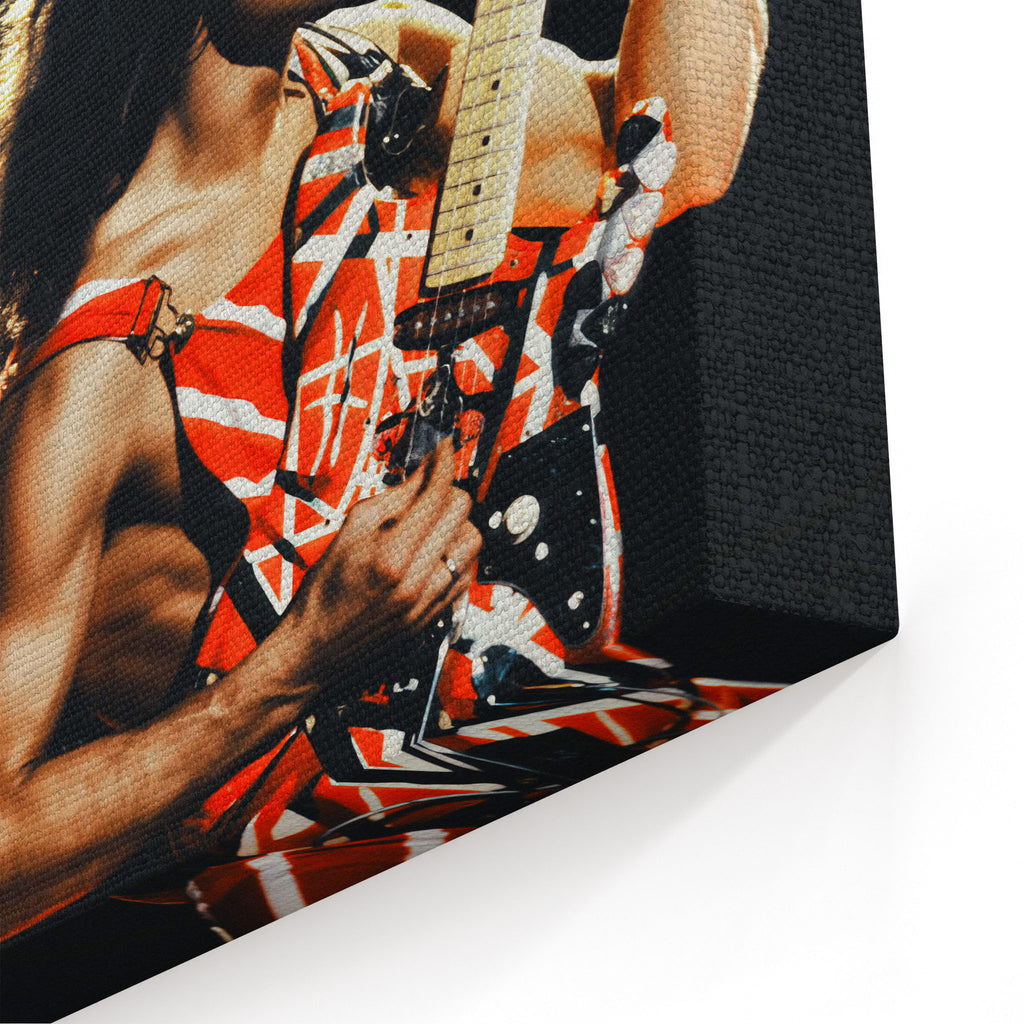 Close-up texture shot of studio-thick archival canvas fabric texture and sharp print details on a gallery wrap edge.