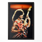 Full front view of the Eddie Van Halen 1982 Diver Down rock poster housed in a classic black wooden frame.