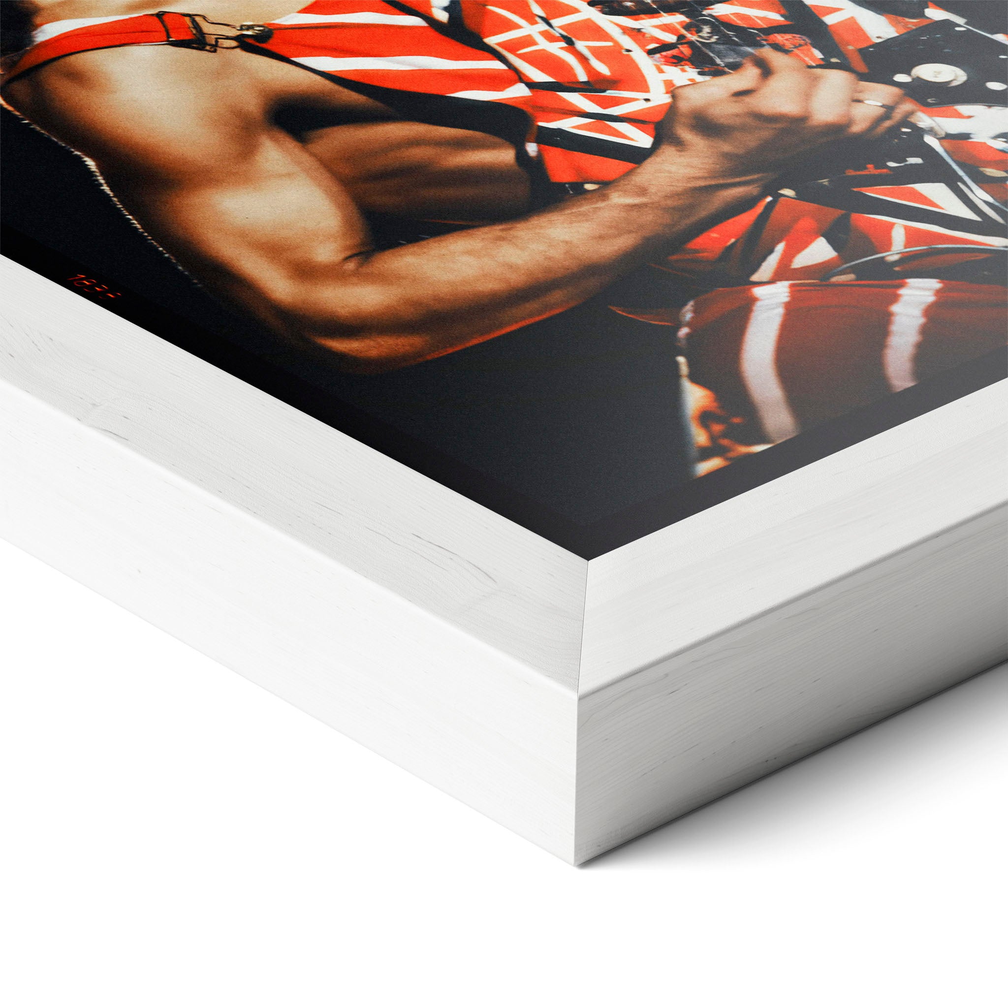 Detailed corner close-up revealing the authentic wood grain and clean joinery of the premium white framed art print.