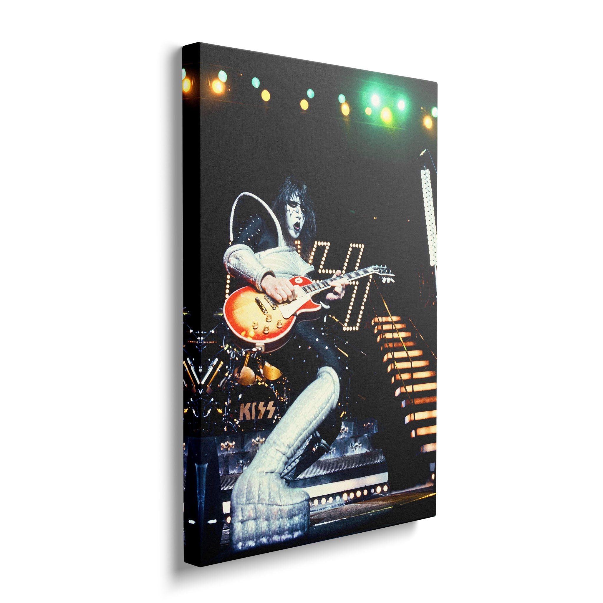 Front view of the heavy-weight color canvas wall art print of Ace Frehley in 1977.