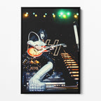 Front view of the Ace Frehley 1977 KISS color canvas in a sleek black floating frame.