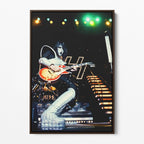 Front display of the Ace Frehley 1977 KISS color canvas in a premium dark walnut floating frame.