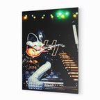 Premium color metal print of Ace Frehley live with KISS at The Forum 1977 on an industrial-grade aluminum panel.