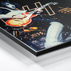 Macro close-up of the ultra-thin aluminum DIBOND panel edge of the Ace Frehley 1977 KISS color metal print.