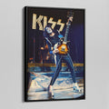 Side angle of the Ace Frehley 1977 Japan color canvas in a luxury minimalist black floating frame.