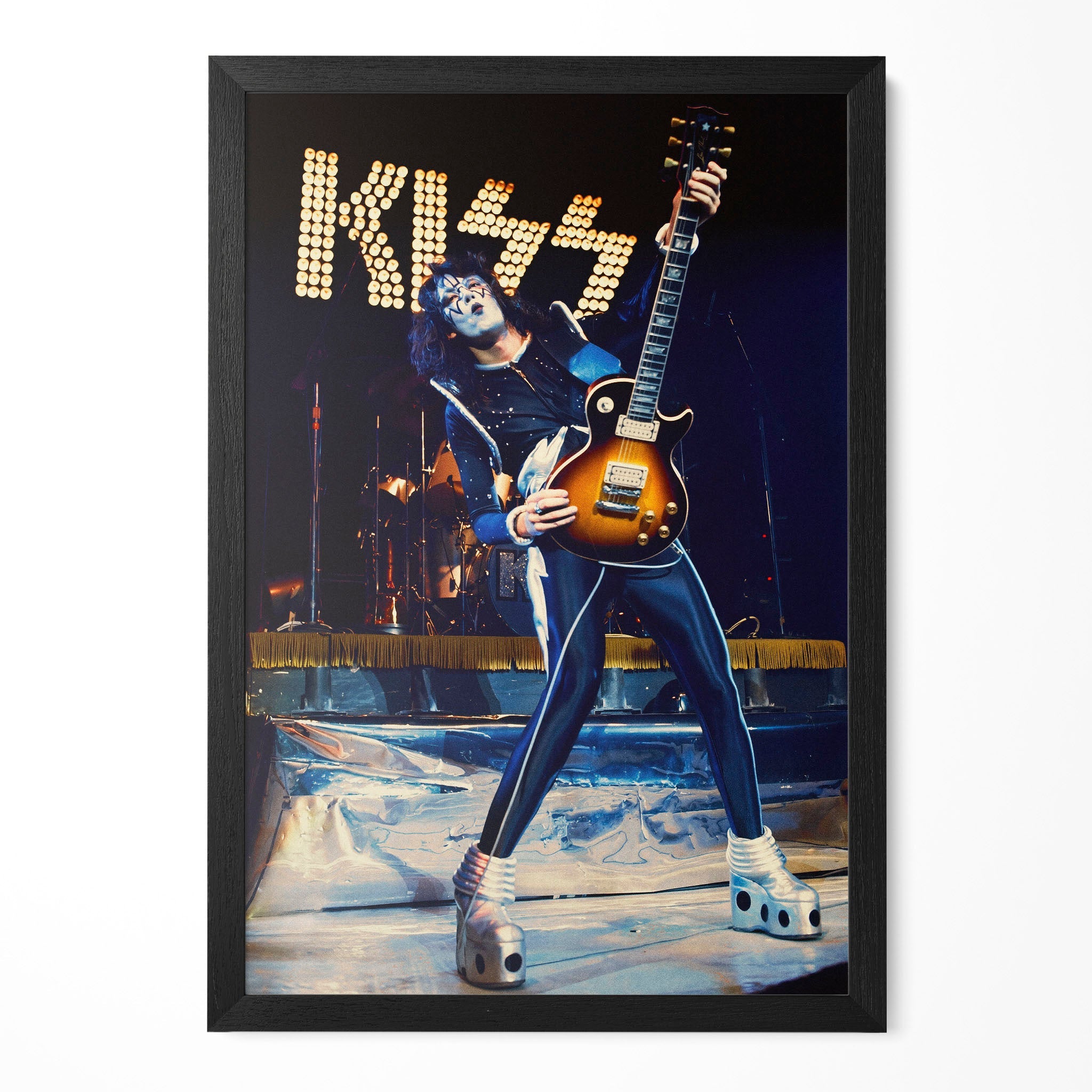 Ace Frehley 1977 KISS Japan Tour color concert poster in a premium classic black wooden frame by POSTEREVER.