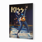 Premium color metal print of Ace Frehley live with KISS at Nippon Budokan 1977 on an industrial-grade aluminum panel.