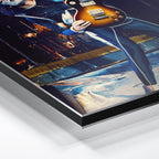Macro close-up of the ultra-thin aluminum DIBOND panel edge of the Ace Frehley 1977 KISS Japan color metal print.