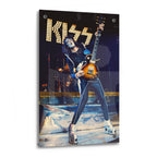 Crystal-clear acrylic glass color art print of Ace Frehley 1977 KISS Japan with polished edges.