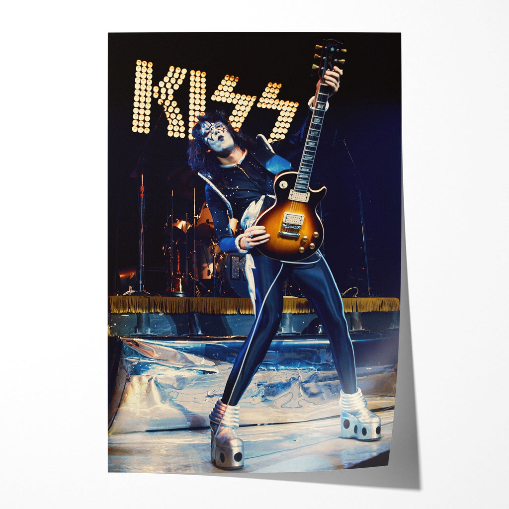 Unframed Ace Frehley The Spaceman 1977 KISS concert poster print at Nippon Budokan Tokyo in his Rock and Roll Over suit.