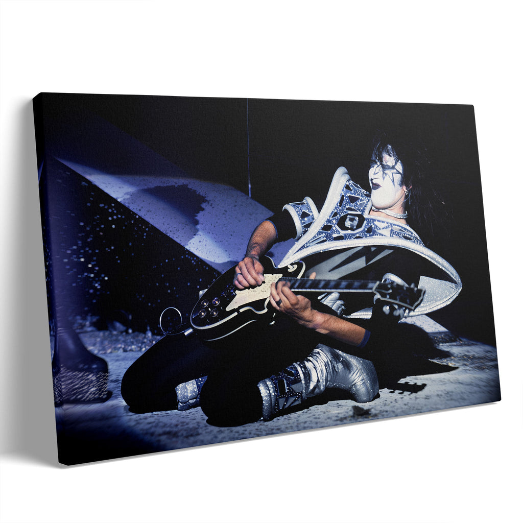 Premium gallery-wrapped color canvas print of Ace Frehley live with KISS on the 1979 Dynasty Tour.