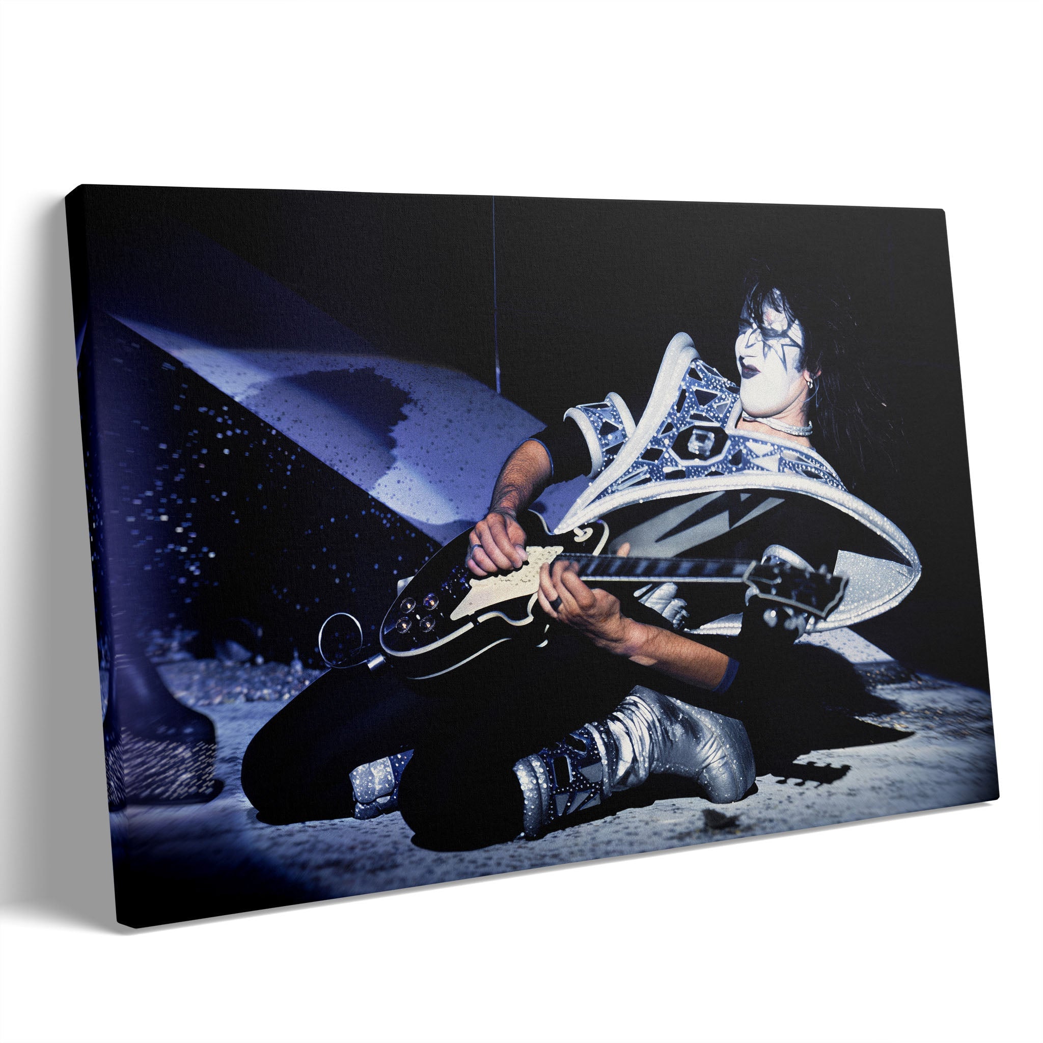 Premium gallery-wrapped color canvas print of Ace Frehley live with KISS on the 1979 Dynasty Tour.