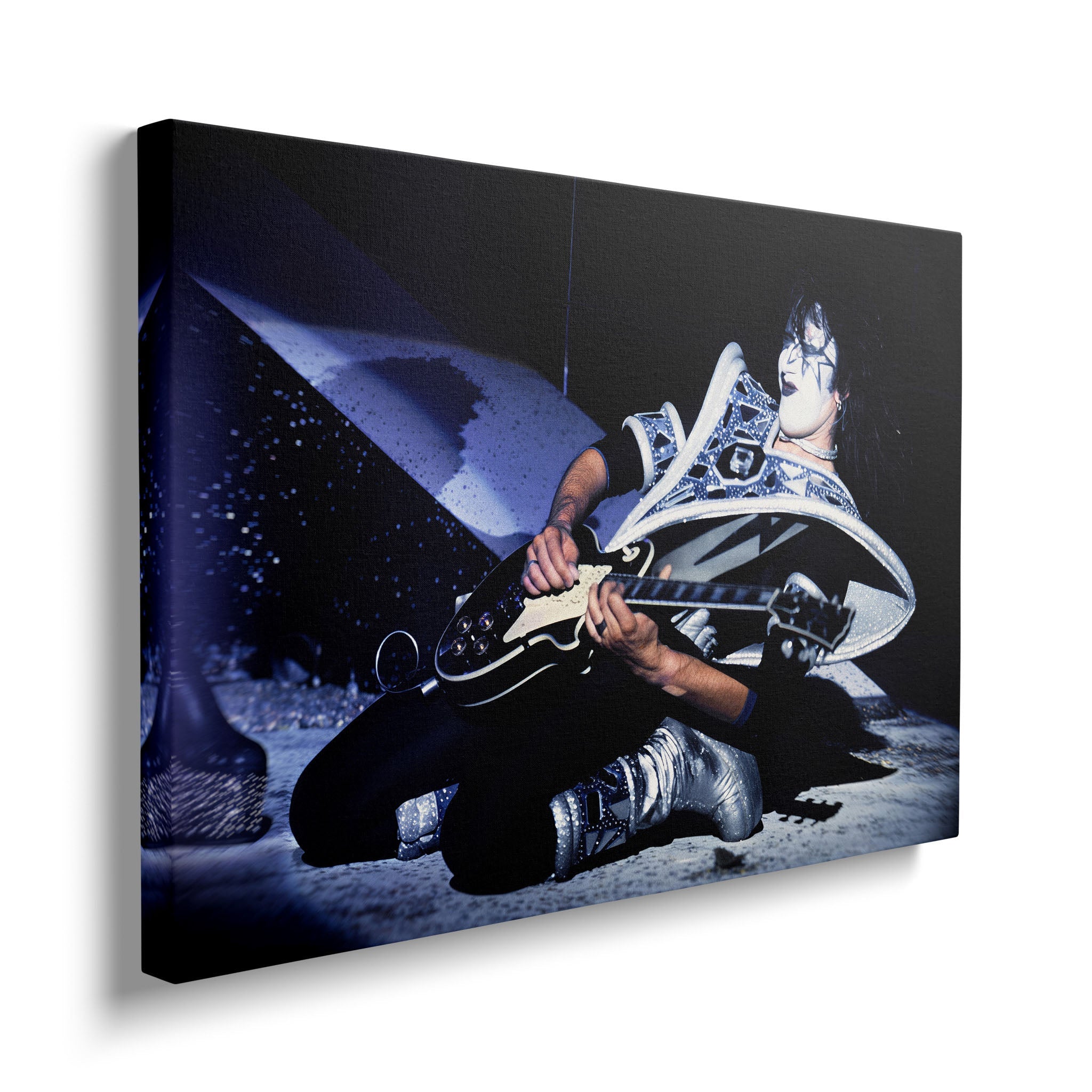 Front view of the heavy-weight color canvas wall art print of Ace Frehley in 1979.