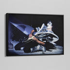 Side angle of the Ace Frehley 1979 KISS Dynasty color canvas in a luxury minimalist black floating frame.
