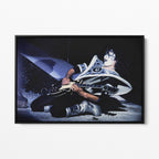Front view of the Ace Frehley 1979 KISS Dynasty color canvas in a sleek black floating frame.