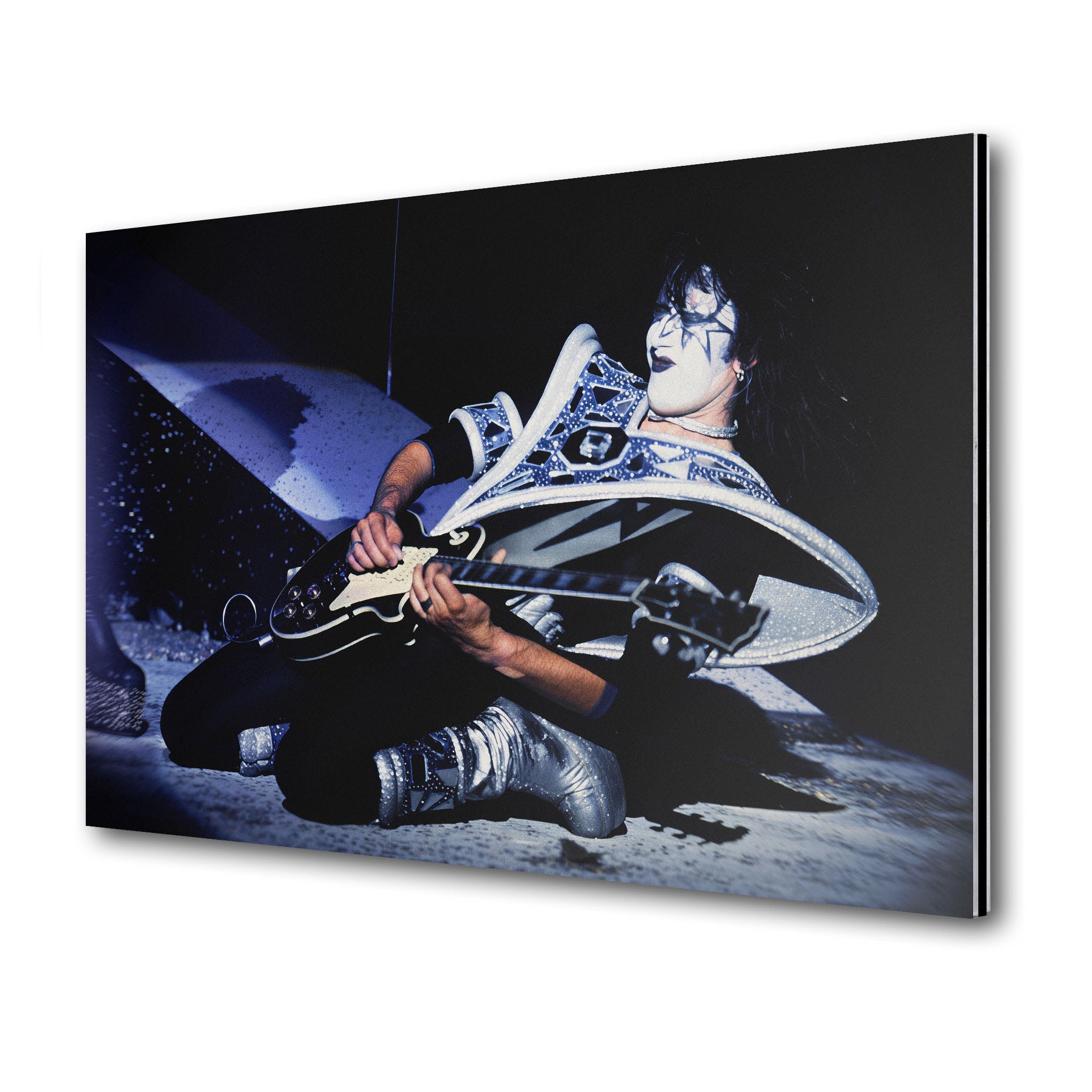 Premium color metal print of Ace Frehley live with KISS on the 1979 Dynasty Tour on an industrial-grade aluminum panel.