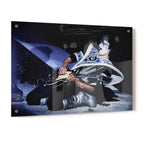 Crystal-clear acrylic glass color art print of Ace Frehley 1979 KISS Dynasty with polished edges.