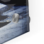Macro close-up of the depth effect and stainless steel standoff mount of the acrylic Ace Frehley print.