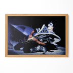 Ace Frehley 1979 KISS Dynasty live color guitar poster in a premium natural oak wood frame by POSTEREVER.