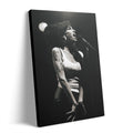 Premium gallery-wrapped black and white canvas print of Amy Winehouse live at Hultsfred Festival in 2007.