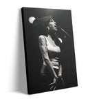 Premium gallery-wrapped black and white canvas print of Amy Winehouse live at Hultsfred Festival in 2007.