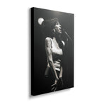 Front view of the heavy-weight black and white canvas wall art print of Amy Winehouse in 2007.