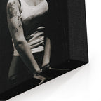 Close-up of the archival canvas texture and sharp black and white print detail on the gallery-wrapped edge.
