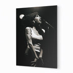 Premium black and white metal print of Amy Winehouse live at Hultsfred 2007 on an industrial-grade aluminum panel.