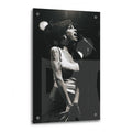 Crystal-clear acrylic glass black and white art print of Amy Winehouse 2007 with polished edges.