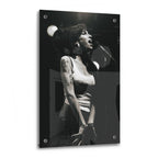 Crystal-clear acrylic glass black and white art print of Amy Winehouse 2007 with polished edges.