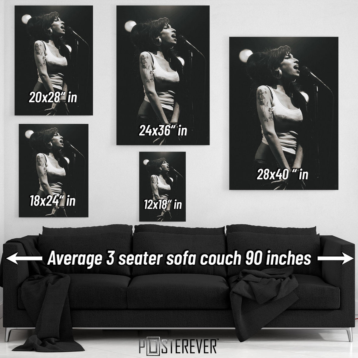 Amy Winehouse 'Hultsfred Festival' 2007 – Black & White Live Portrait | Soul Icon Wall Art Print — size guide