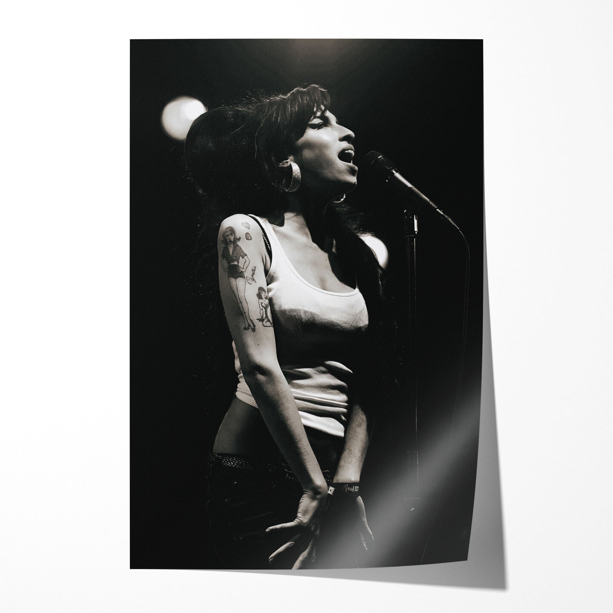 Unframed black and white Amy Winehouse Back to Black era 2007 Hultsfred Festival Sweden concert poster print.