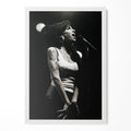 Amy Winehouse 2007 Hultsfred black and white poster in a modern minimalist white wooden frame by POSTEREVER.