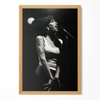 Amy Winehouse 2007 Hultsfred black and white poster in a premium natural oak wood frame by POSTEREVER.