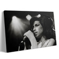 Premium gallery-wrapped black and white canvas print of Amy Winehouse live in Zurich in 2007.