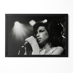 Amy Winehouse 2007 Zurich black and white live concert poster in a premium classic black wooden frame by POSTEREVER.