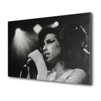 Premium black and white metal print of Amy Winehouse live in Zurich 2007 on an industrial-grade aluminum panel.