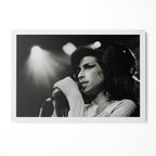 Amy Winehouse 2007 Zurich black and white poster in a modern minimalist white wooden frame by POSTEREVER.