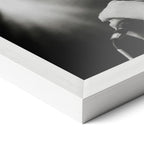 Corner close-up revealing the clean wood grain of the white framed Amy Winehouse 2007 black and white art print.