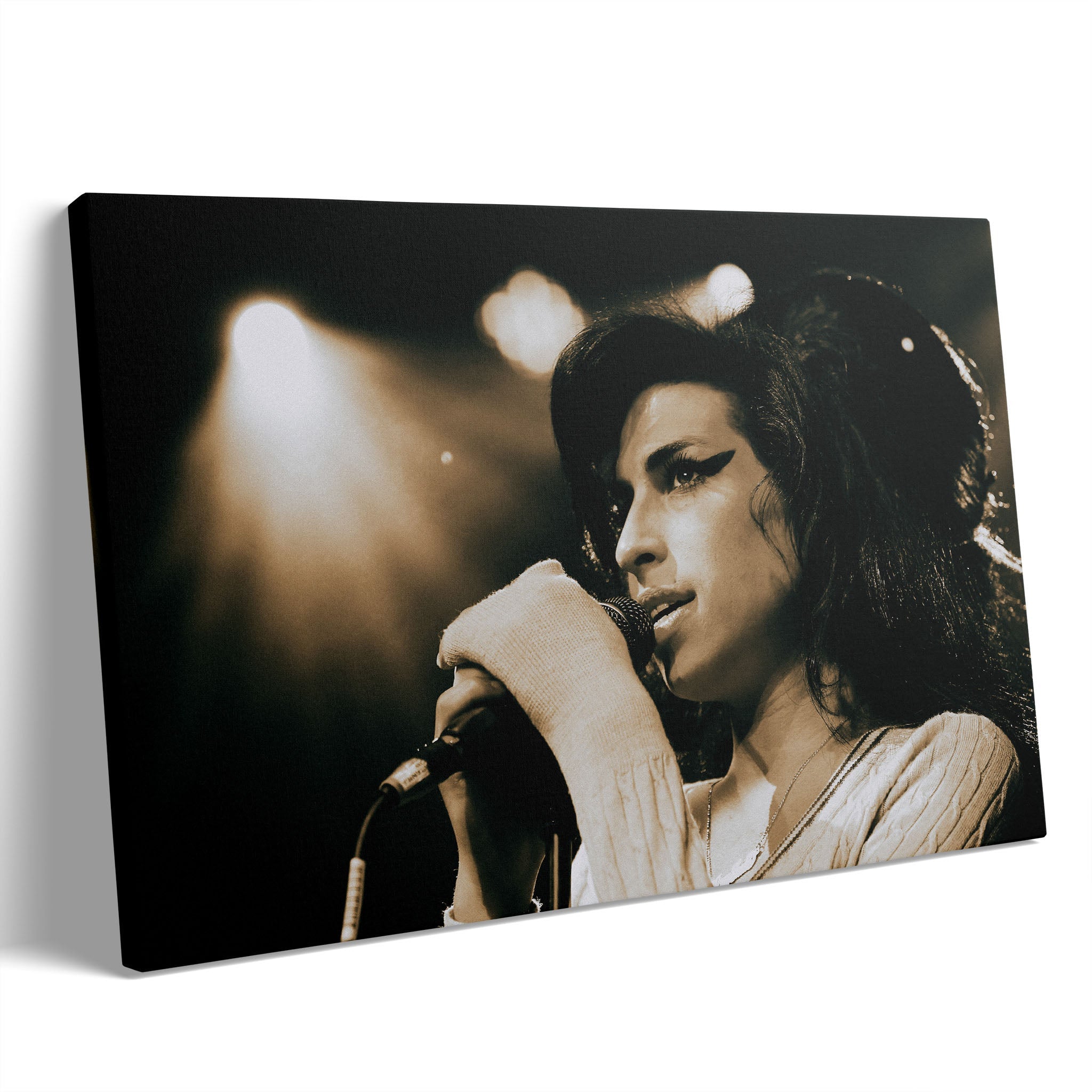 Premium gallery-wrapped color canvas print of Amy Winehouse live in Zurich in 2007.