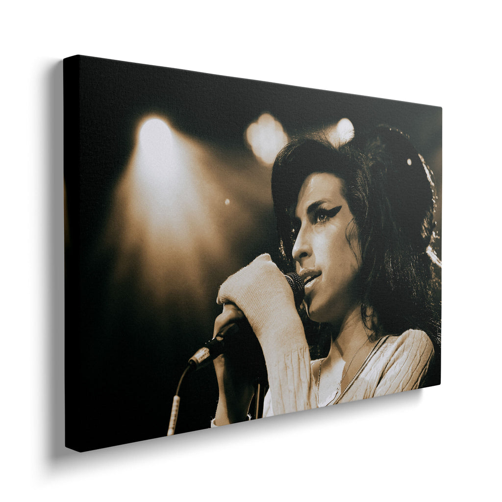 Front view of the heavy-weight color canvas wall art print of Amy Winehouse in 2007.