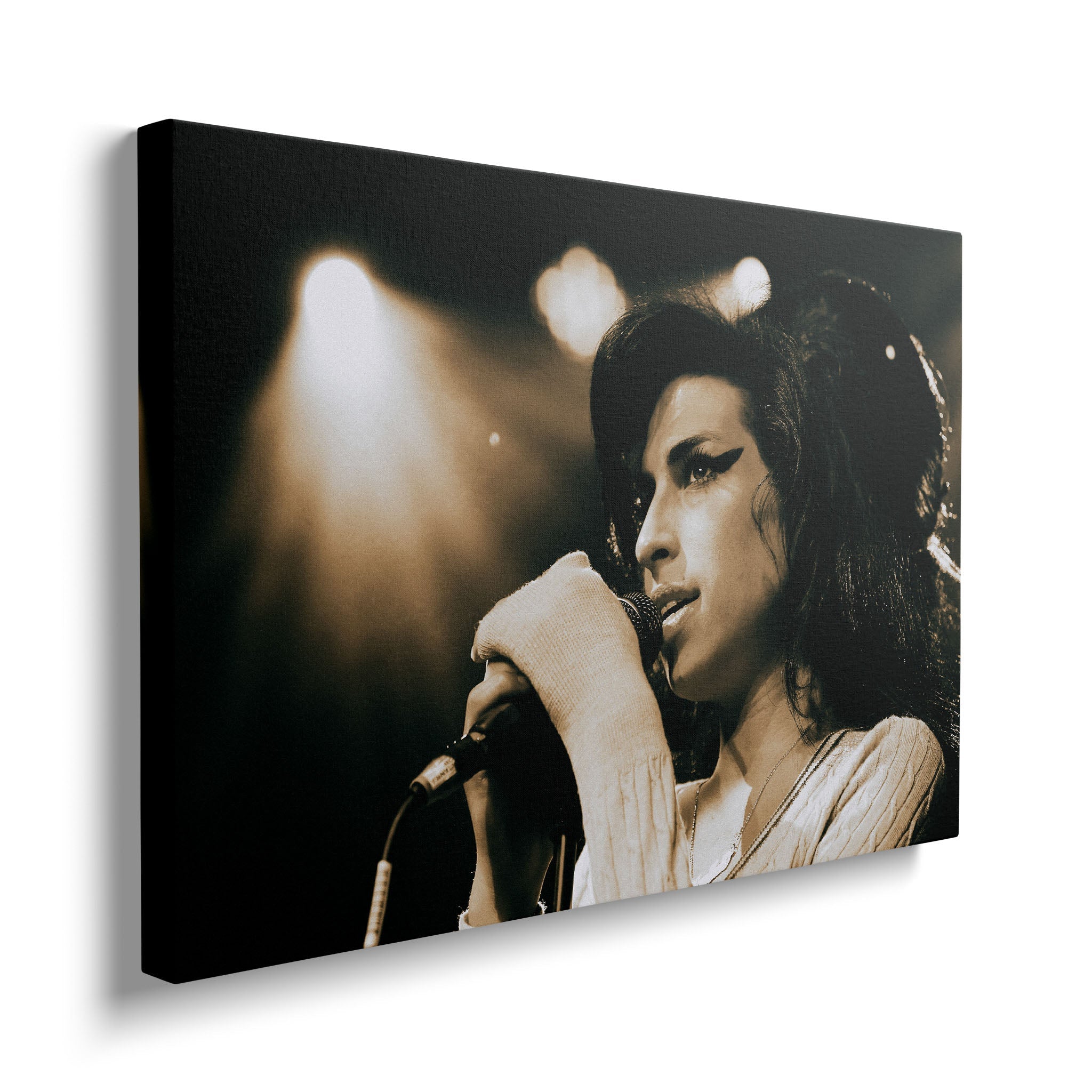 Front view of the heavy-weight color canvas wall art print of Amy Winehouse in 2007.