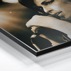 Macro close-up of the ultra-thin aluminum DIBOND panel edge of the Amy Winehouse 2007 color metal print.
