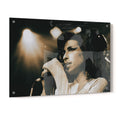 Crystal-clear acrylic glass color art print of Amy Winehouse 2007 with polished edges.
