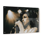 Crystal-clear acrylic glass color art print of Amy Winehouse 2007 with polished edges.