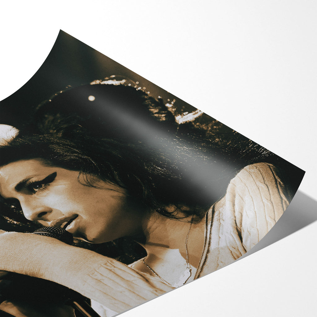 Angled close-up of the unframed premium matte Amy Winehouse 2007 Zurich color poster print.