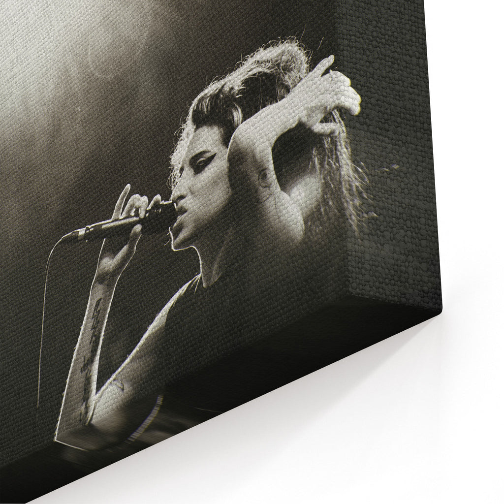 Close-up of the archival canvas texture and sharp black and white print detail on the gallery-wrapped edge.