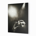 Premium black and white metal print of Amy Winehouse in the Back to Black era on an industrial-grade aluminum panel.